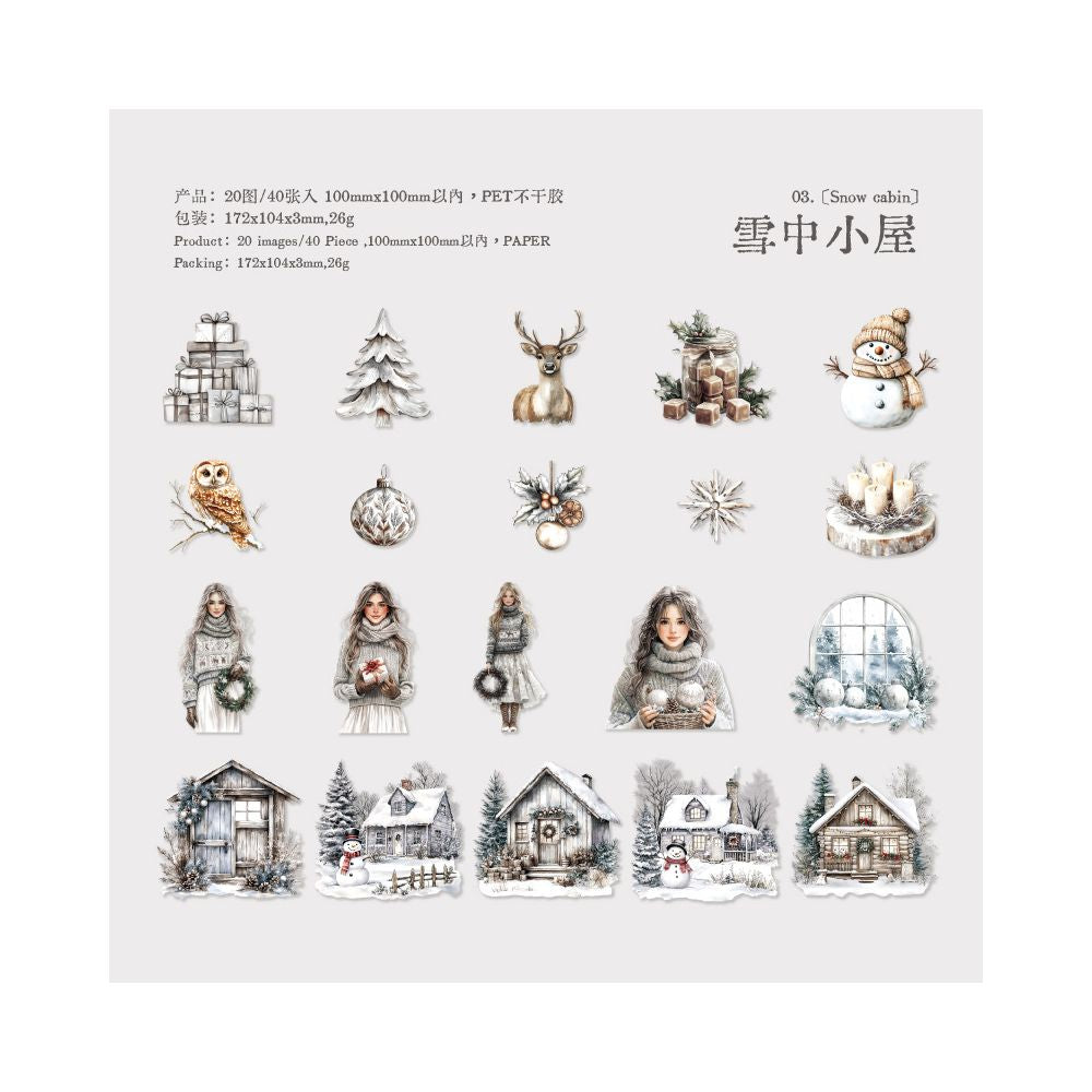 Landscaping Merry Christmas retro PET Stickers 6 Styles 40 Pcs
