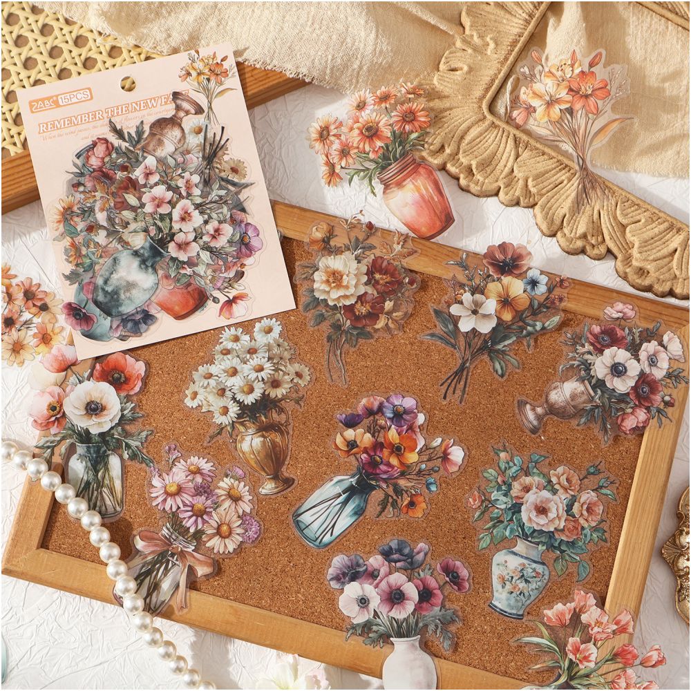 Retro flower series PET Stickers 15 Pcs 6 Styles image 1