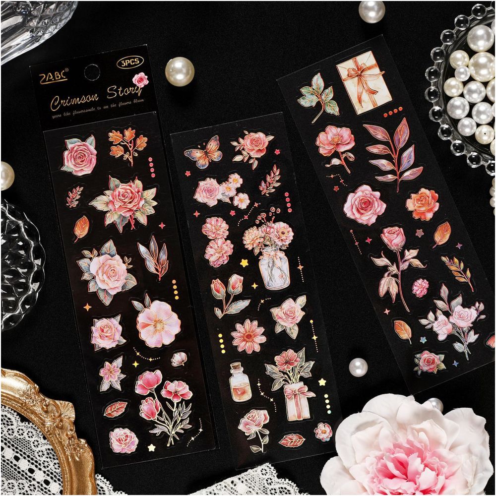 Retro Flower Theme PET Stickers 3 Sheets 4 Types image 3