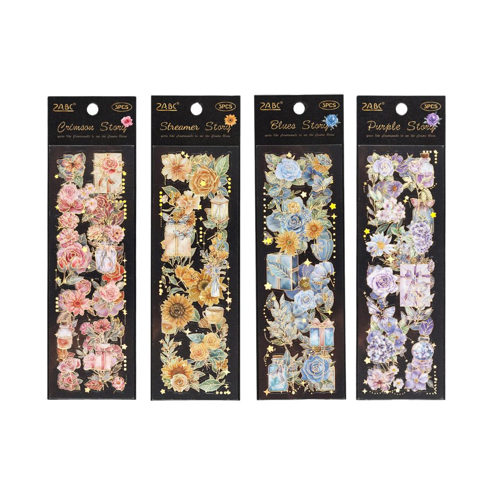 Retro Flower Theme PET Stickers 3 Sheets 4 Types image 4