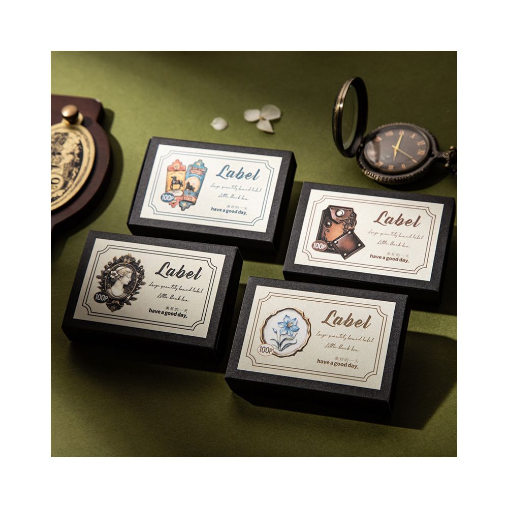 Little Black Box Series Paper Label Stickers 4 Types 100 Pcs image 0