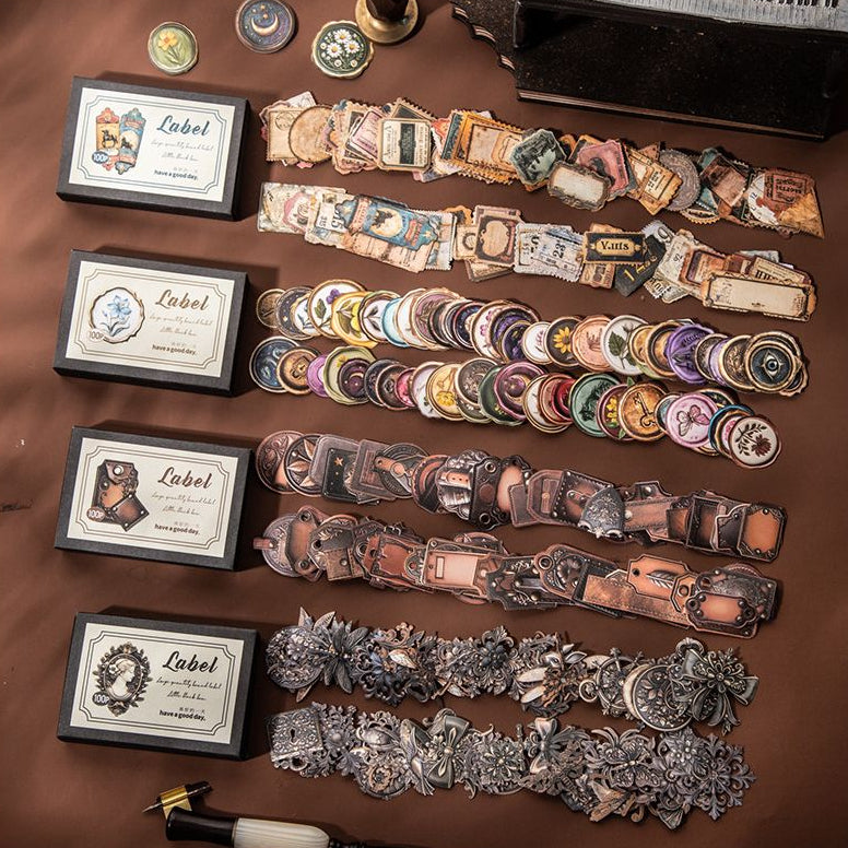 Little Black Box Series Paper Label Stickers 4 Types 100 Pcs image 3