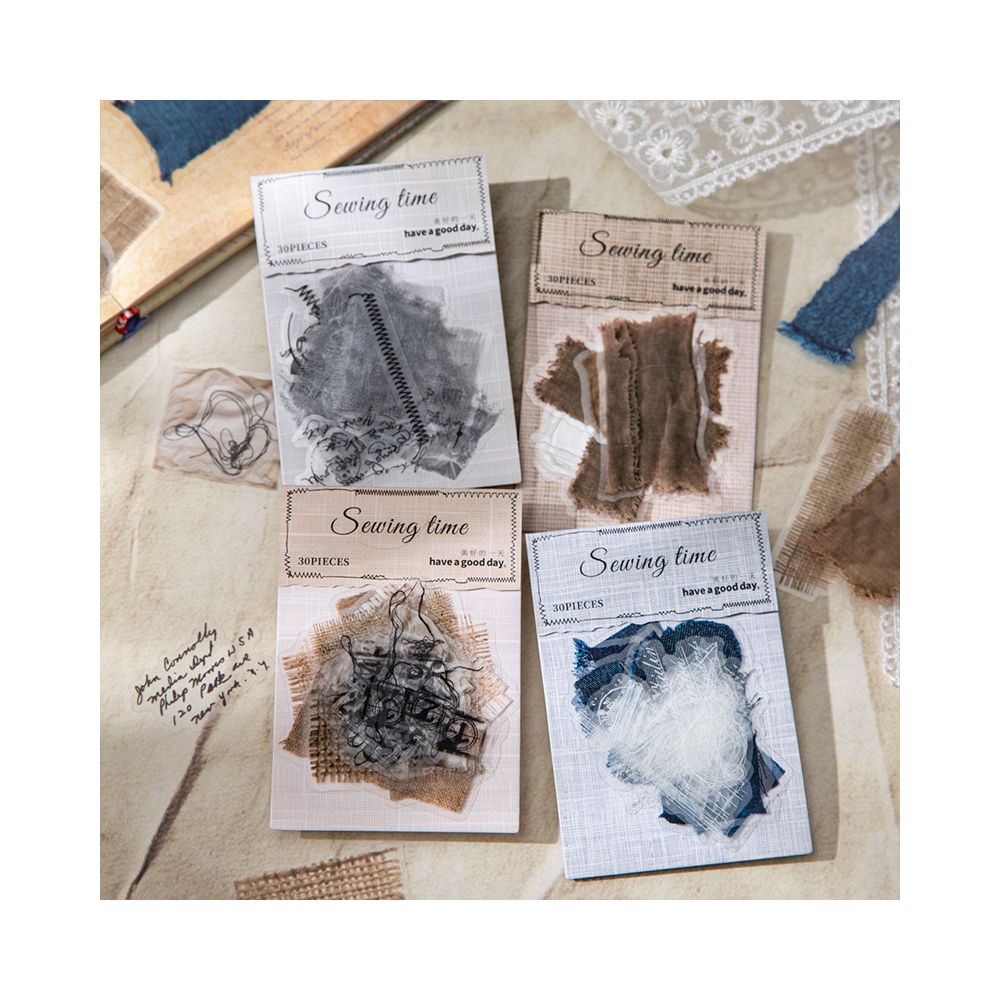 Sewing Time Series PET Stickers 4 Options 30 Pcs image 1
