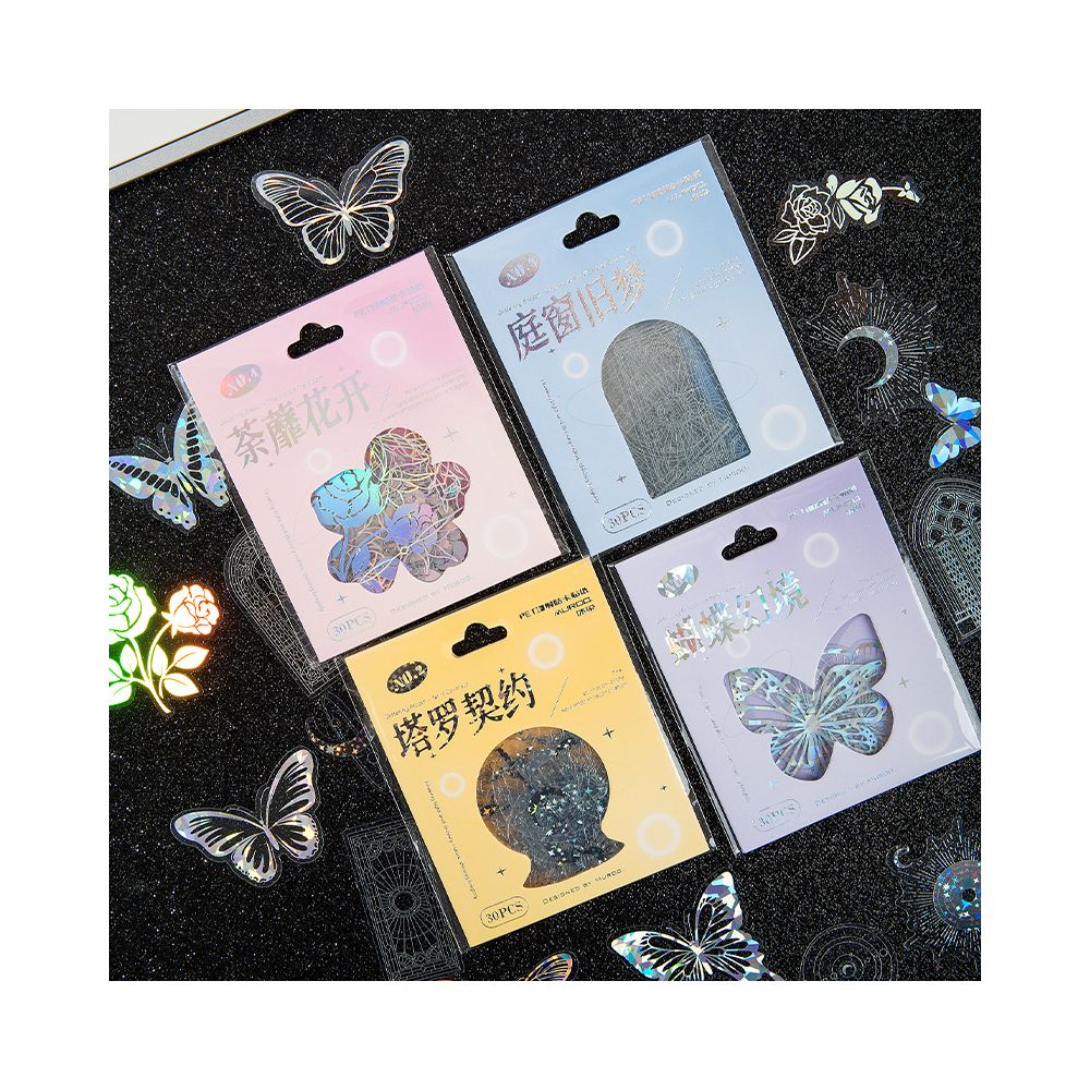 Light series hollow laser PET Stickers 30 sheets 4 styles image 0