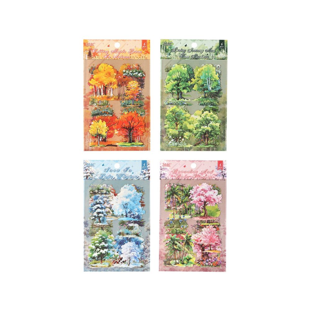 Four Seasons Nature trees PET Stickers 4 Types 6 Pcs image 4