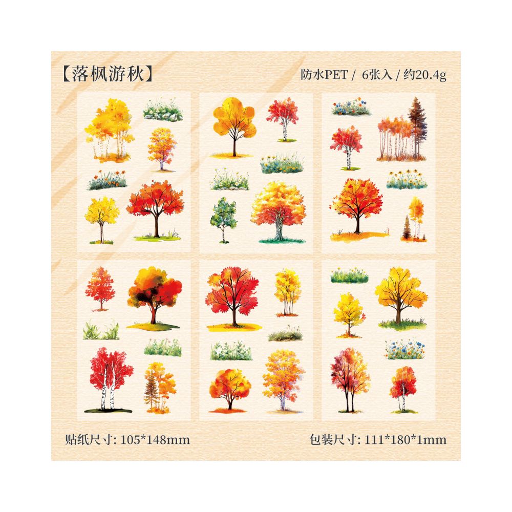 Four Seasons Nature trees PET Stickers 4 Types 6 Pcs image 8