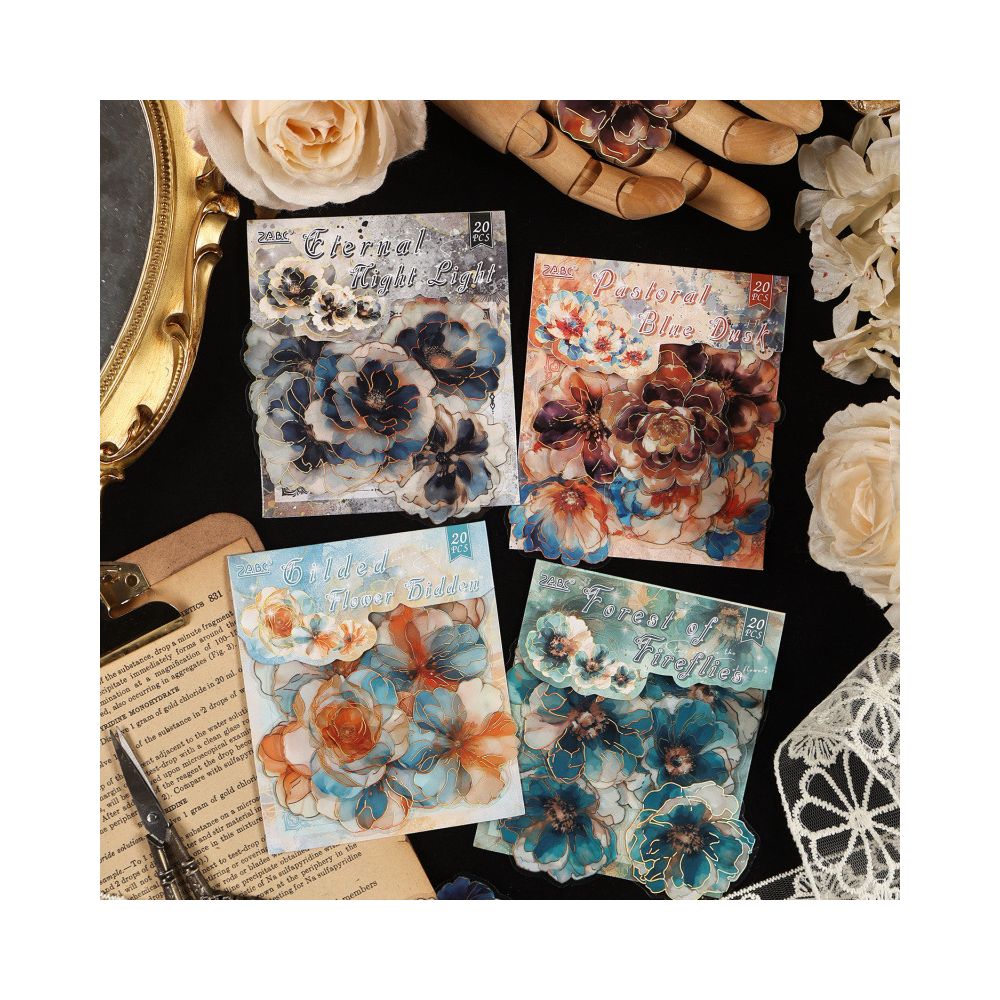 Flower Golden PET Stickers 4 Types 20 Pcs image 0