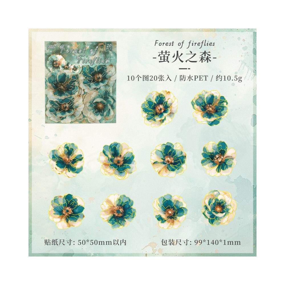 Flower Golden PET Stickers 4 Types 20 Pcs