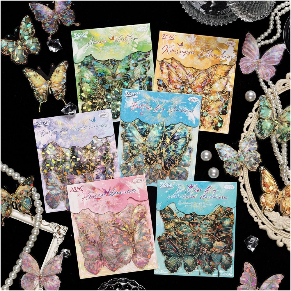 Butterfly laser gold PET sticker pack 6 Types 10 Pcs image 0