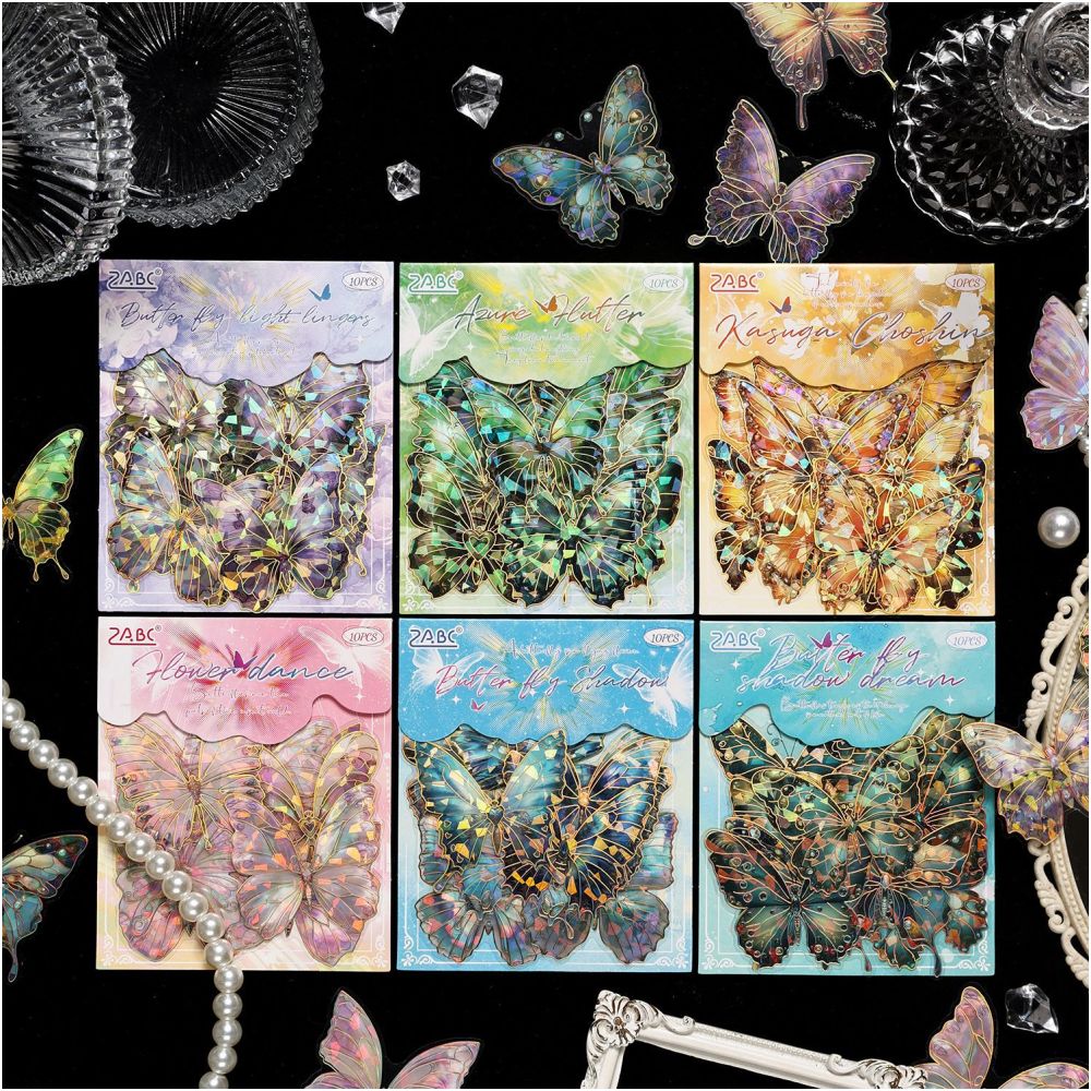 Butterfly laser gold PET sticker pack 6 Types 10 Pcs image 1