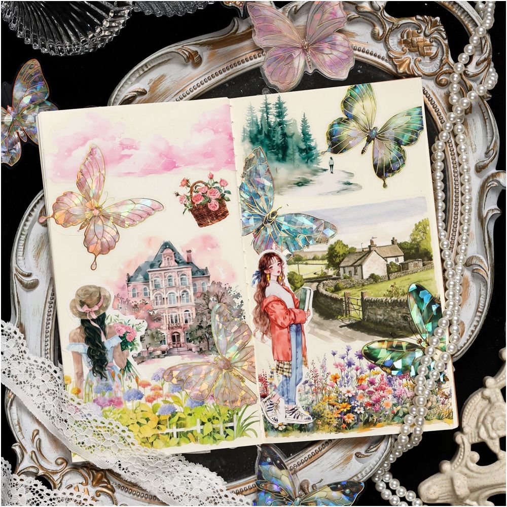 Butterfly laser gold PET sticker pack 6 Types 10 Pcs image 2