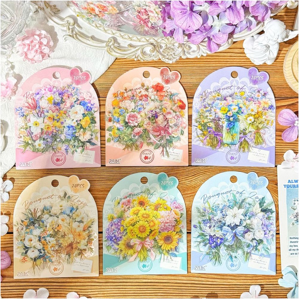 Bouquet Love Series PET Stickers 6 Types 20 Pcs image 0