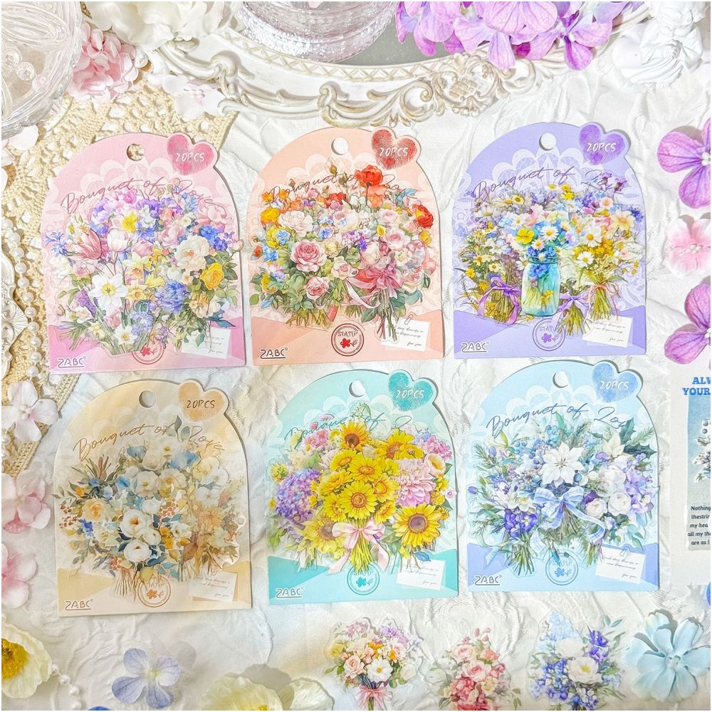 Bouquet Love Series PET Stickers 6 Types 20 Pcs image 1