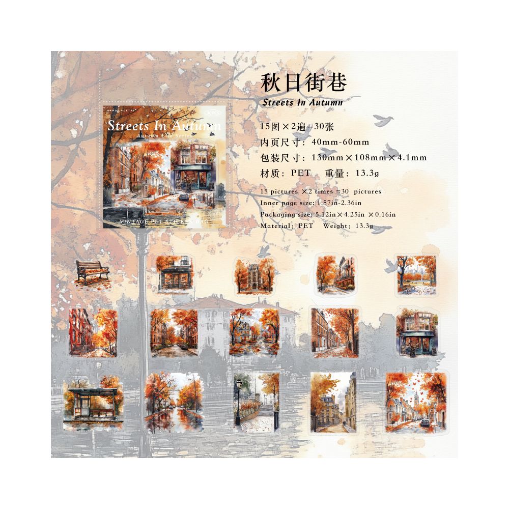 Autumn Life Series PET Stickers 6 Styles 30 Pcs