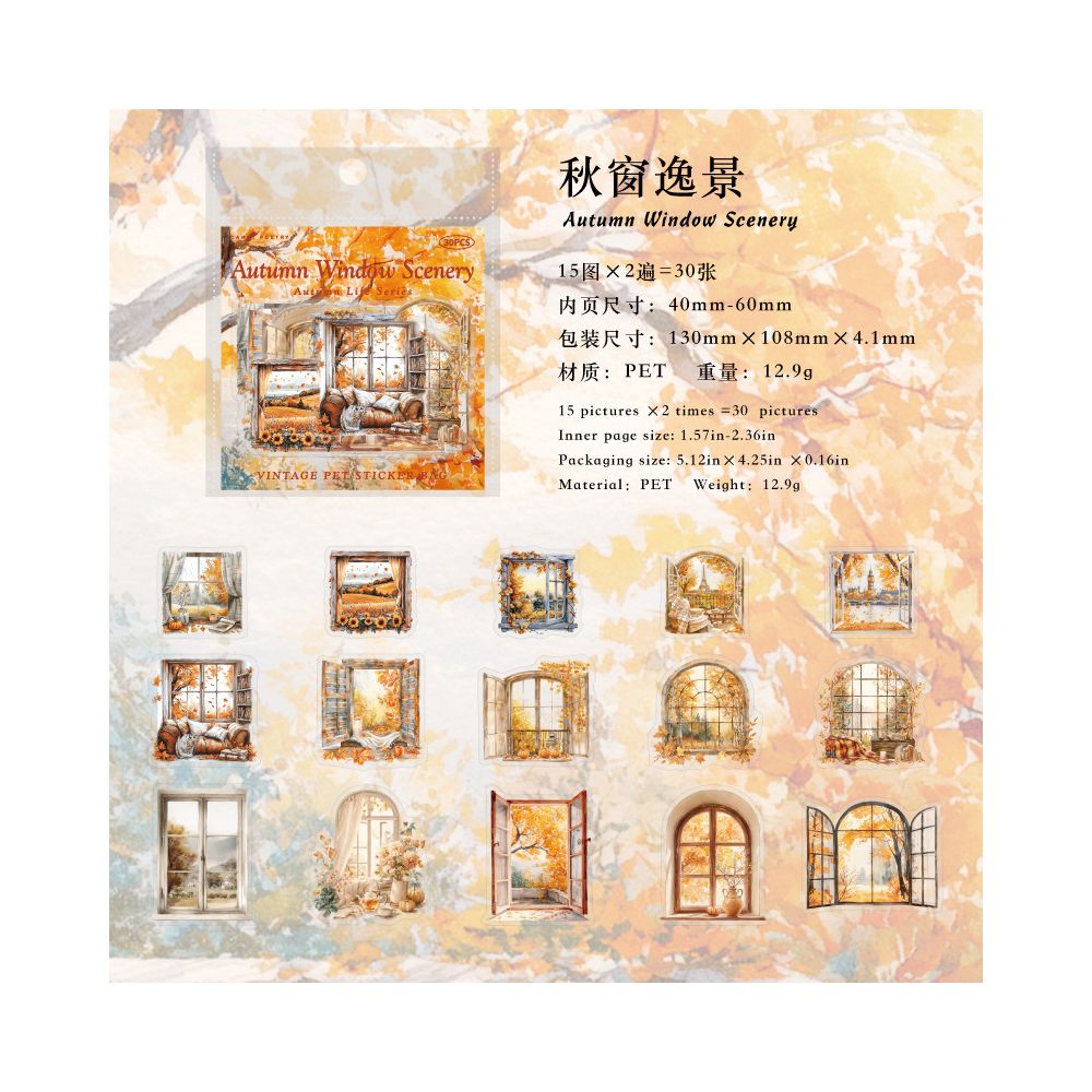 Autumn Life Series PET Stickers 6 Styles 30 Pcs image 10