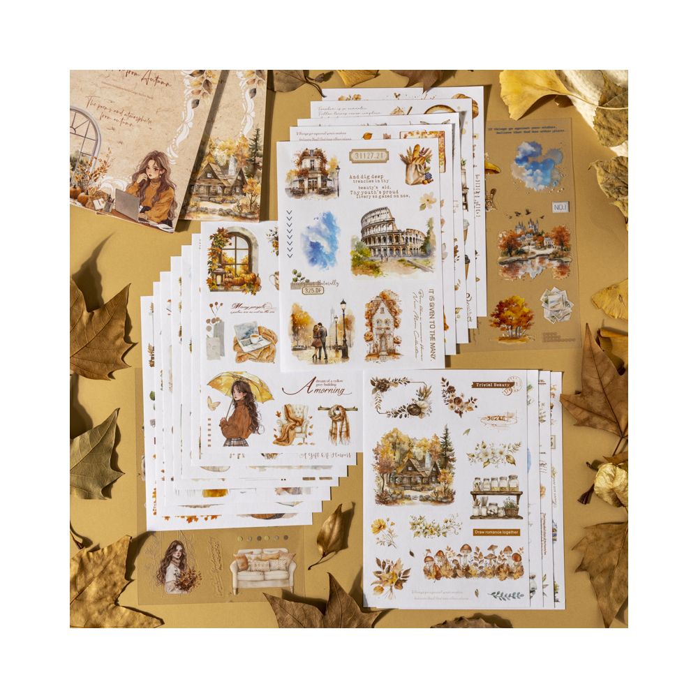 Autumn Invitation Series Large Size Die cut Sticker Book 20 Sheets 4 Types image 1