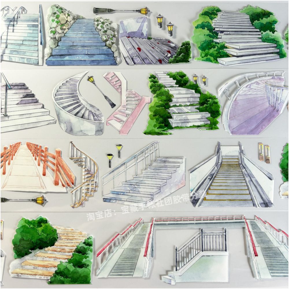 Stairs series ancient style PET Tape 7cm 125cm image 5