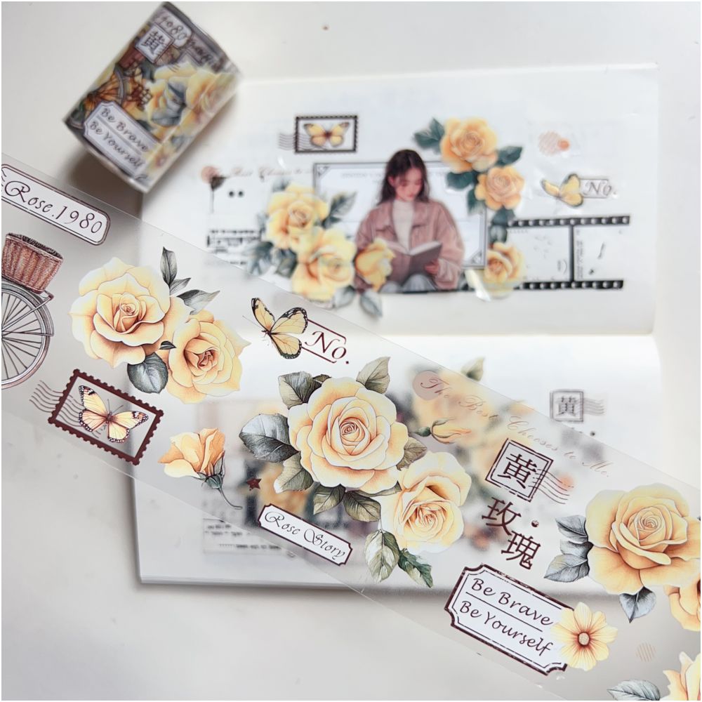 Yellow Rose Flower PET Tape 6cm 3m image 3