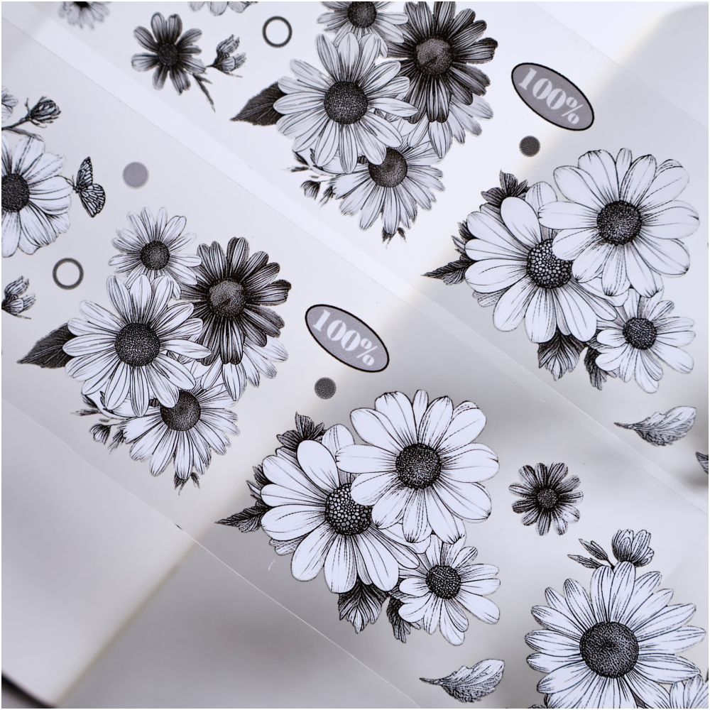 Black and White Chrysanthemum PET Tape 5cm 3m image 1
