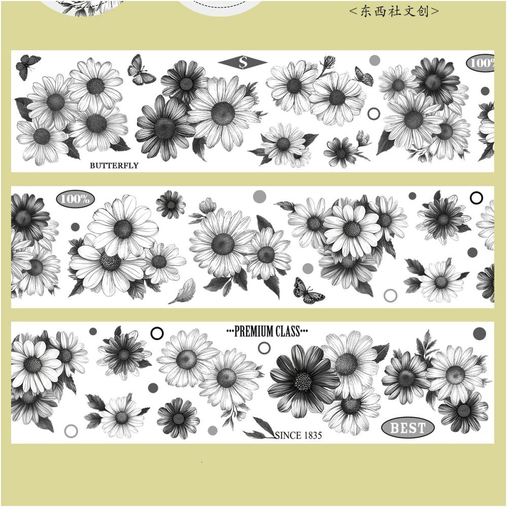 Black and White Chrysanthemum PET Tape 5cm 3m image 5