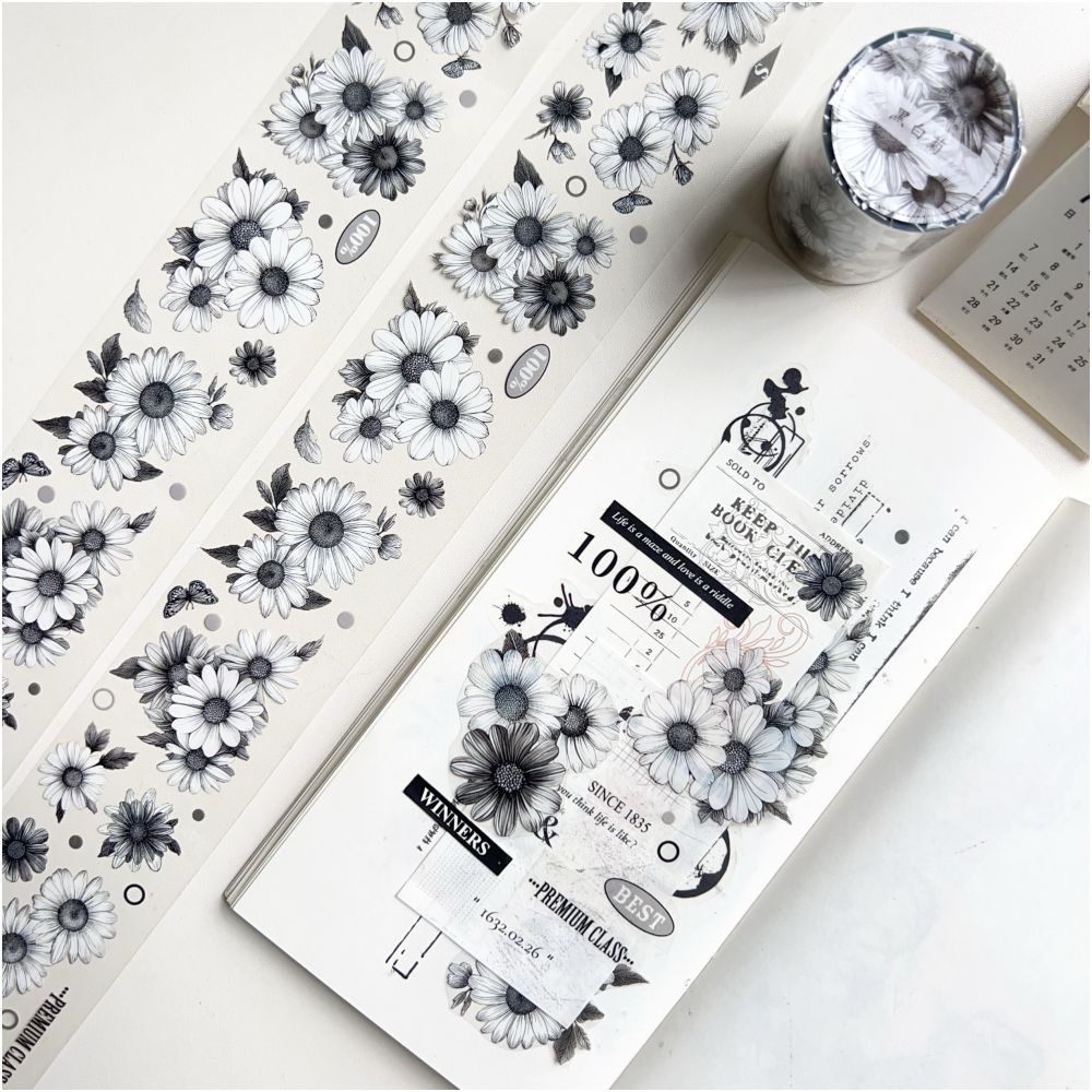 Black and White Chrysanthemum PET Tape 5cm 3m image 6