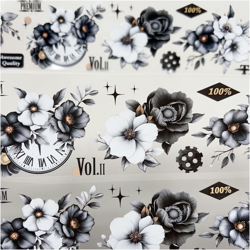 Light Retro Black and White Flower PET Tape 6cm 3m image 4