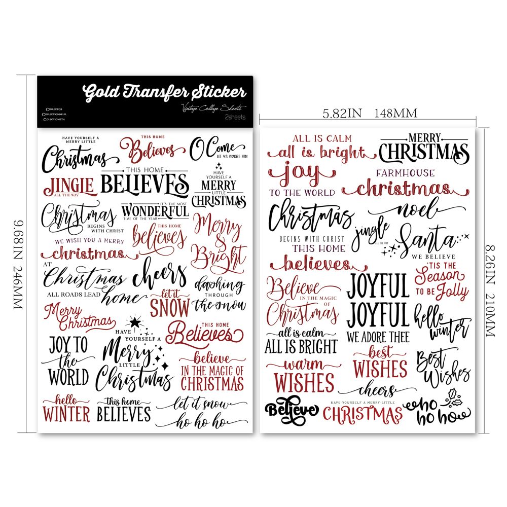 Handwritten Christmas theme Transfer Paper Stickers 2 Pcs image 0