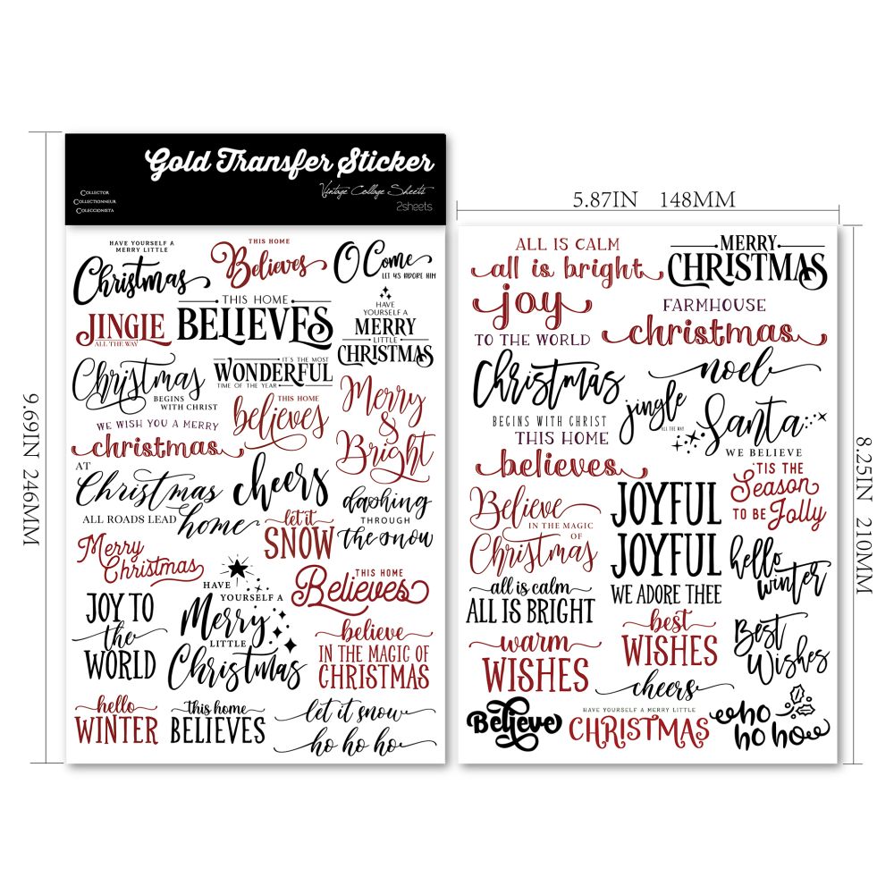 Handwritten Christmas theme Transfer Paper Stickers 2 Pcs