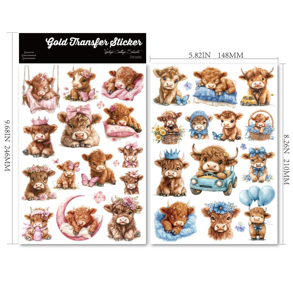 Cute little cow transer paper stickers 2 Pcs