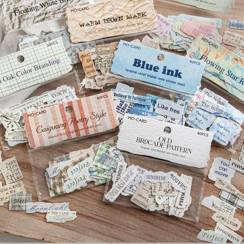 Paper Letterpress Embossed Paper Stickers 8 Styles 40 Pcs image 3