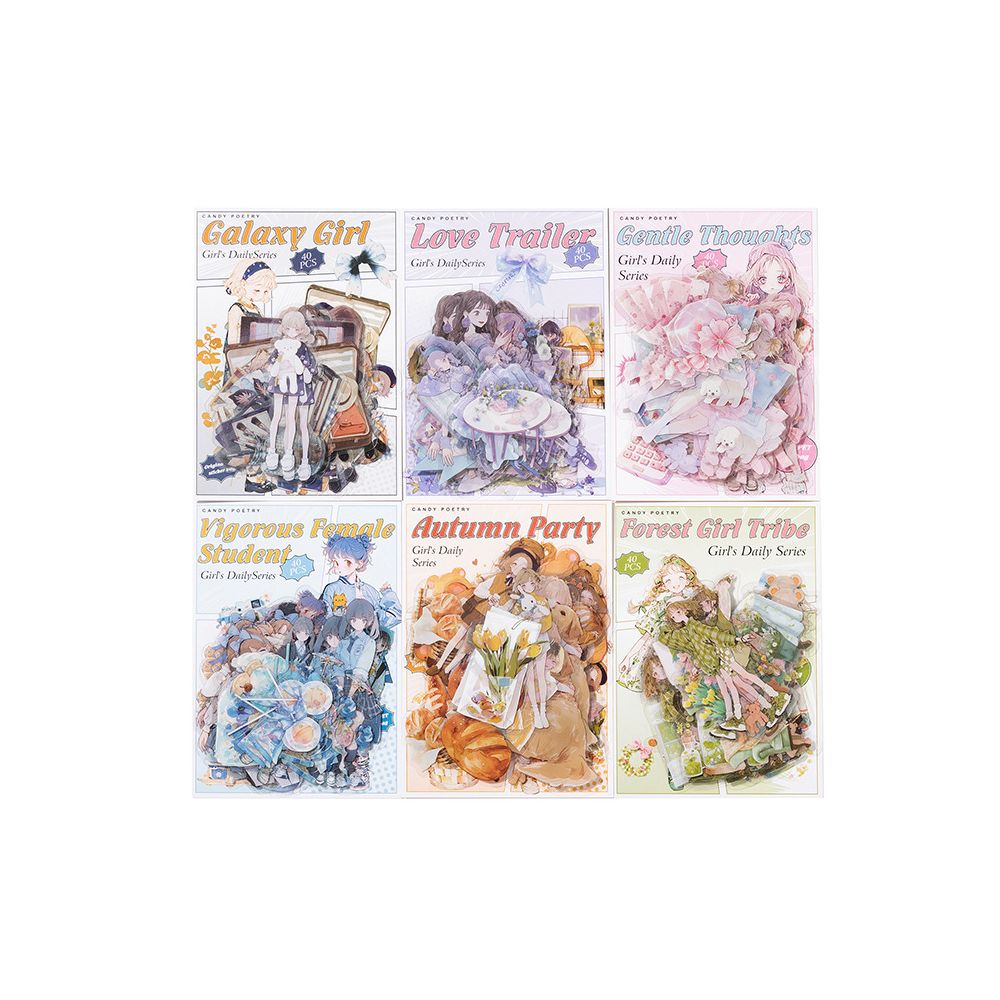 Girl s Daily Series PET Stickers 6 Styles 40 Pcs image 4