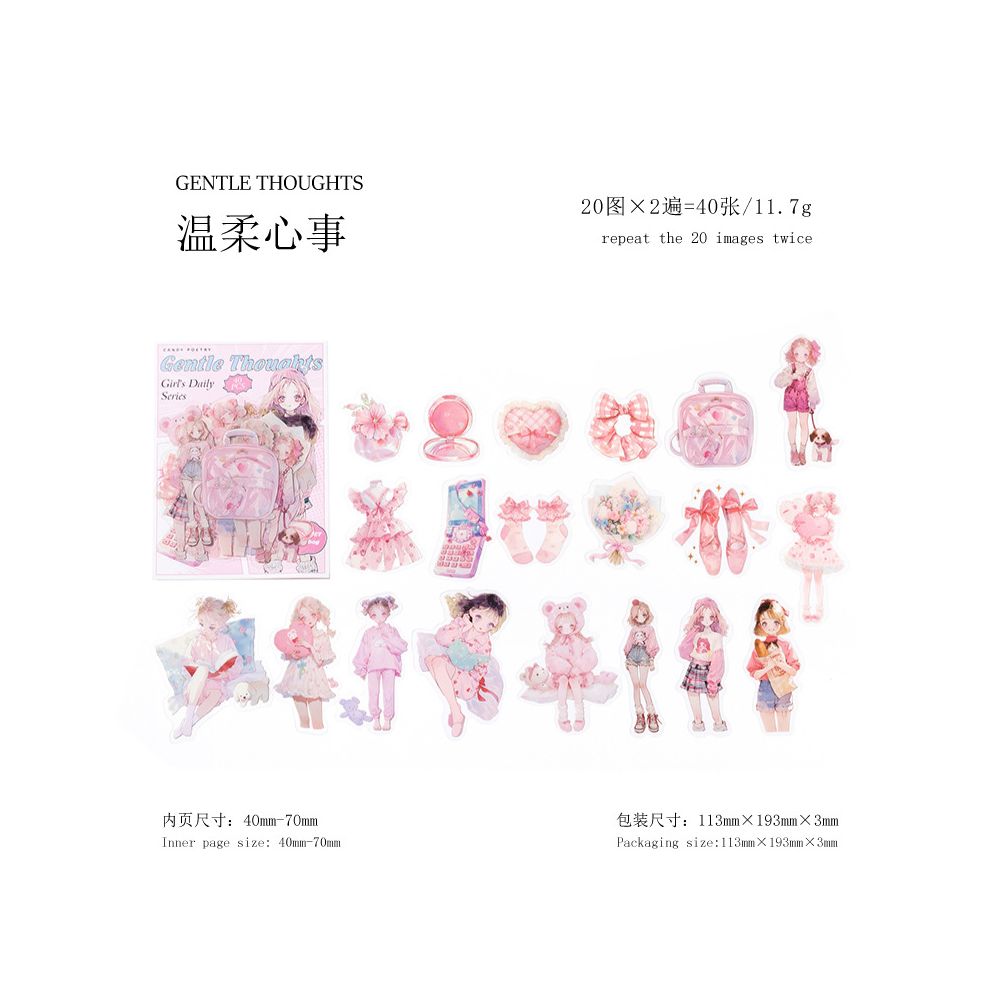Girl s Daily Series PET Stickers 6 Styles 40 Pcs image 5