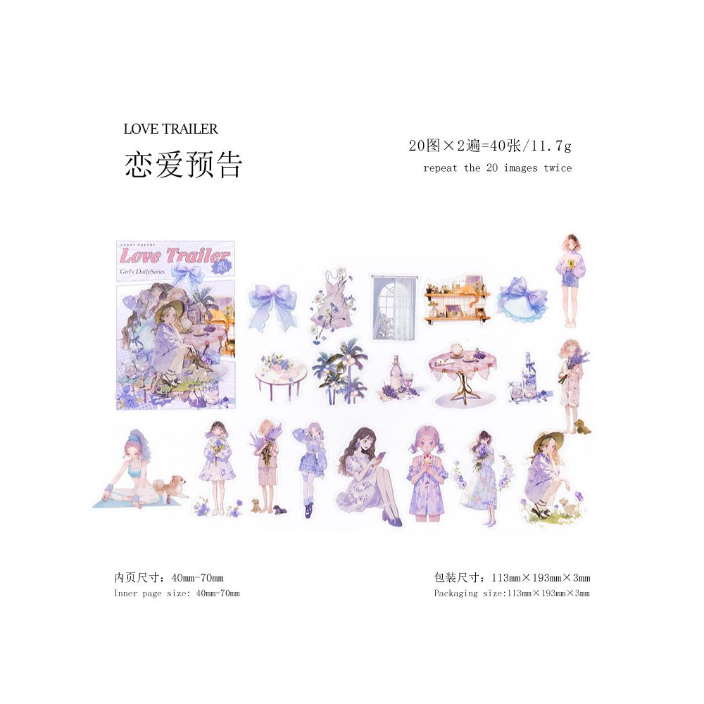 Girl s Daily Series PET Stickers 6 Styles 40 Pcs