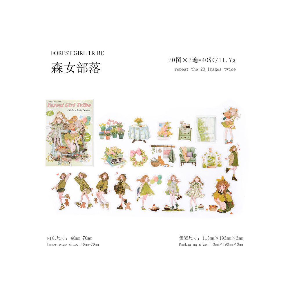 Girl s Daily Series PET Stickers 6 Styles 40 Pcs