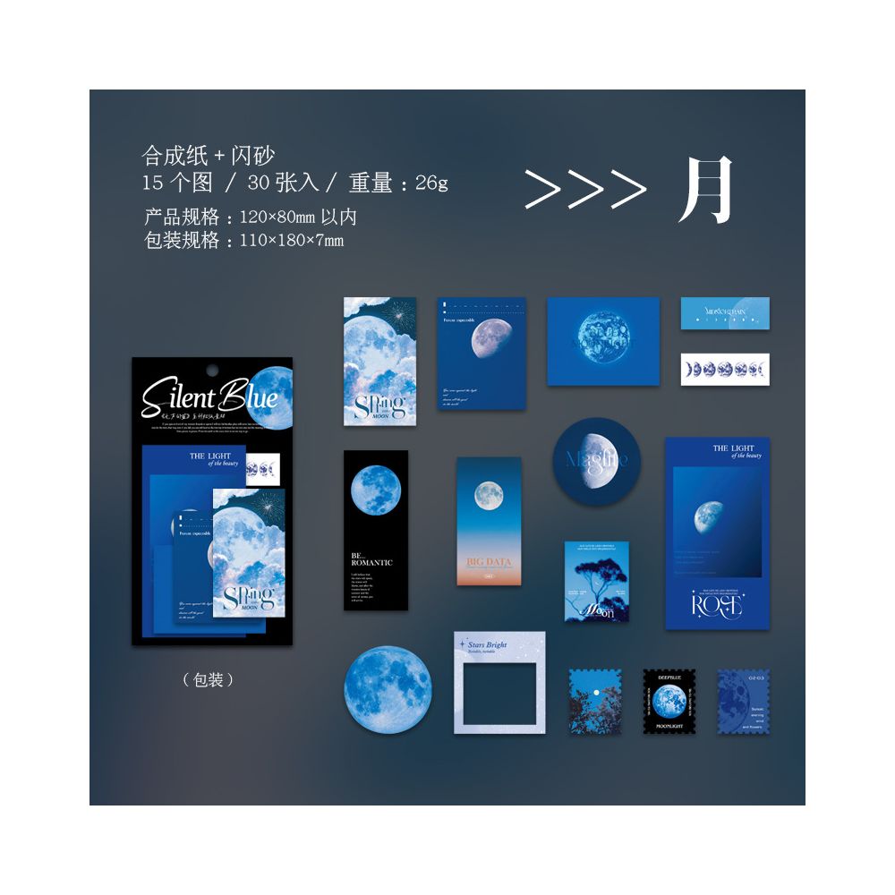 Silent Blue Series Paper Sticker 6 Styles 30 Pcs