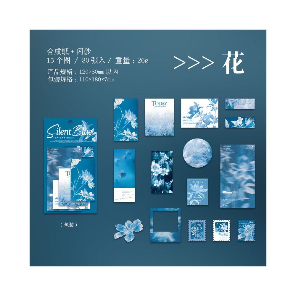 Silent Blue Series Paper Sticker 6 Styles 30 Pcs image 10