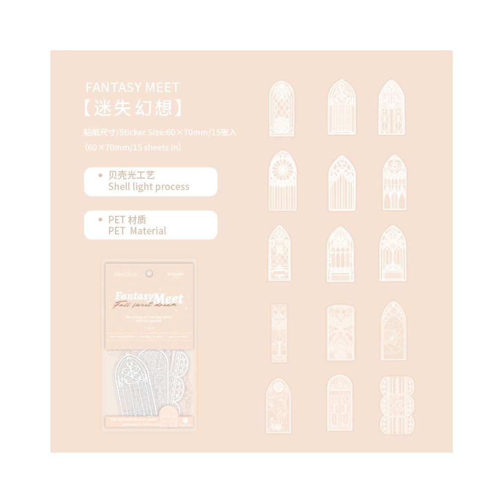 Rose Secret Series PET Stickers 6 Styles 15 Pcs