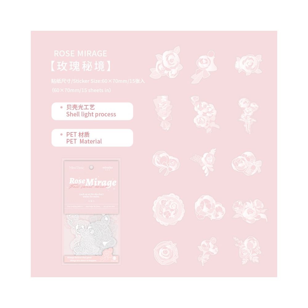 Rose Secret Series PET Stickers 6 Styles 15 Pcs