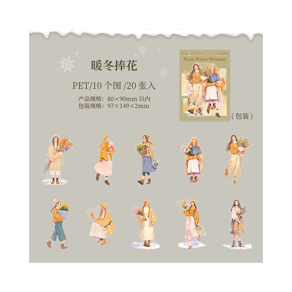 Warm Winter Whispers Series Character PET Stickers 6 Styles 20 Pcs