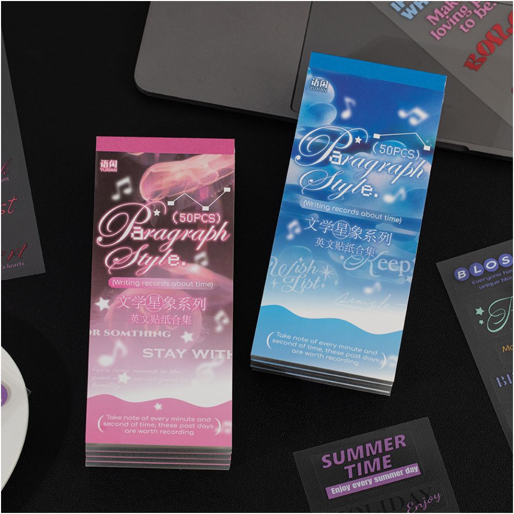 PET sticker book with literary astrological and English themes 50 sheets 2 designs image 1