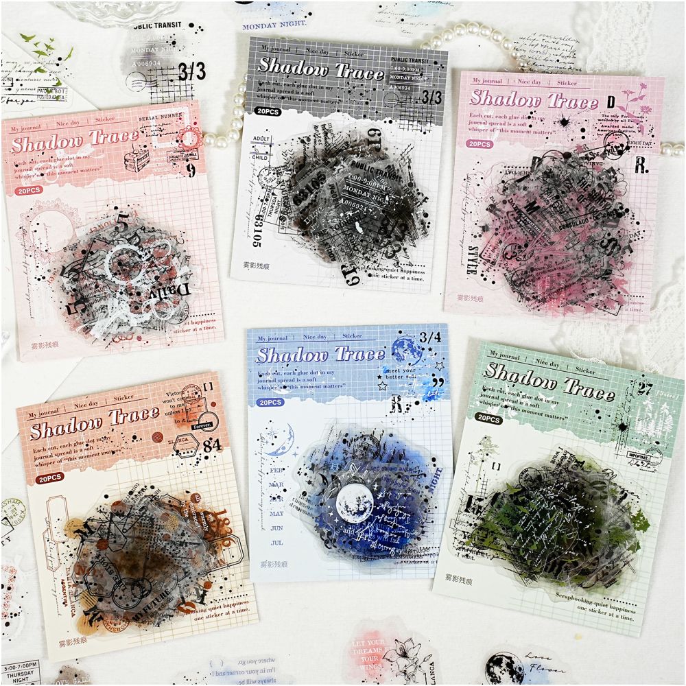 Foggy Shadow Series Retro English Collage PET Stickers 20 Pcs 6 Designs image 0