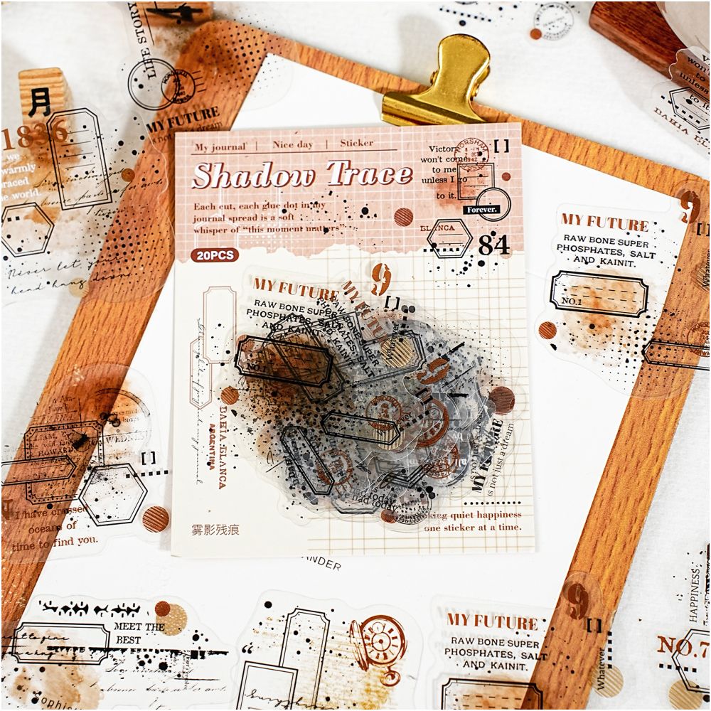 Foggy Shadow Series Retro English Collage PET Stickers 20 Pcs 6 Designs image 3