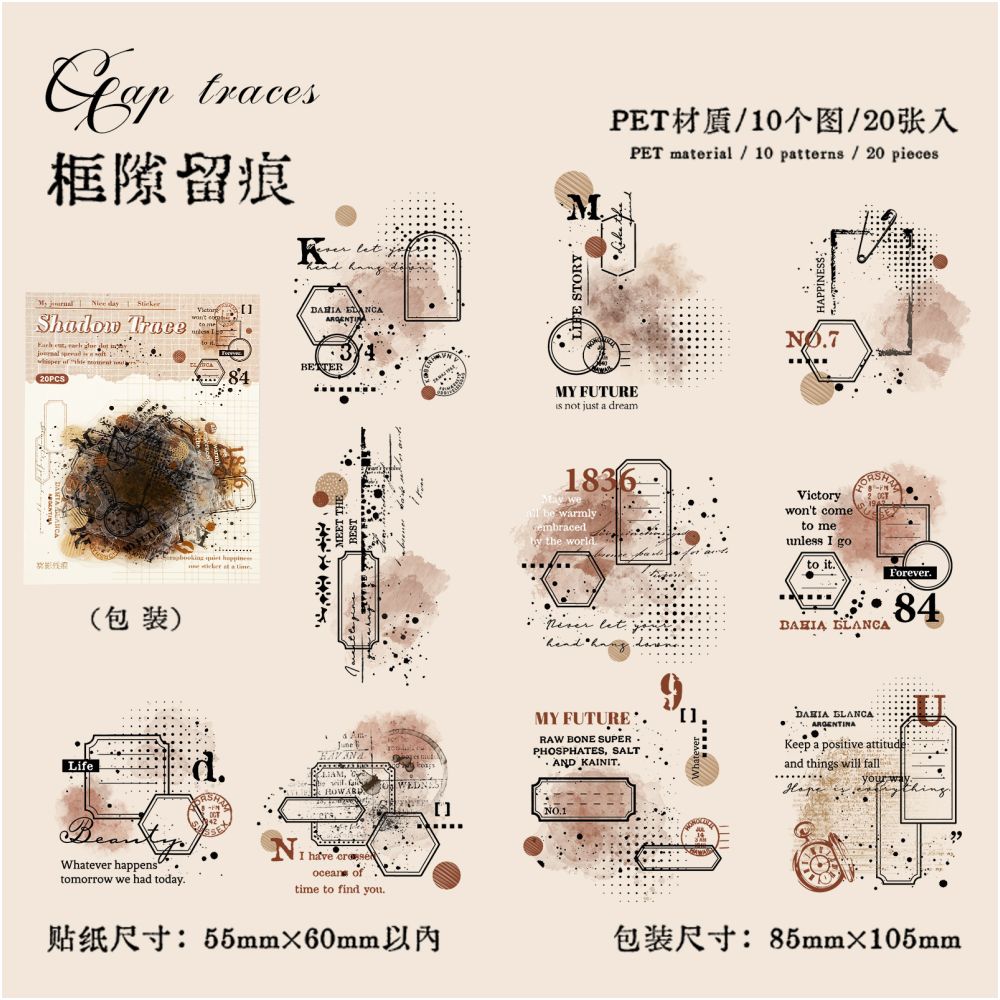 Foggy Shadow Series Retro English Collage PET Stickers 20 Pcs 6 Designs image 9