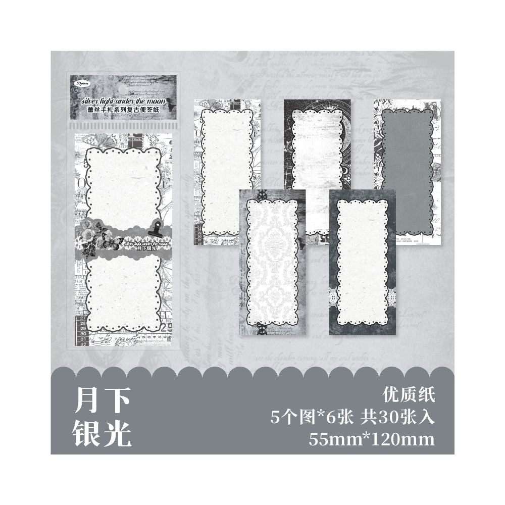 Vintage Paper Stickers with Lace Design 30 Sheets 6 Styles