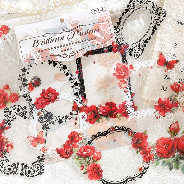 Brilliant Poems Series Vintage Lace PET Stickers 6 Designs 15 Pcs image 1