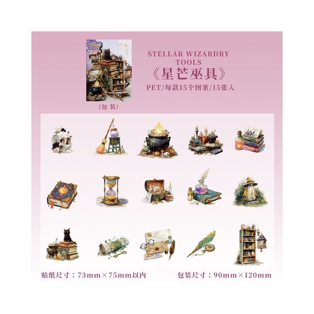 Magic Treasure Series Witch Theme PET stickers 15 Pcs 6 Styles