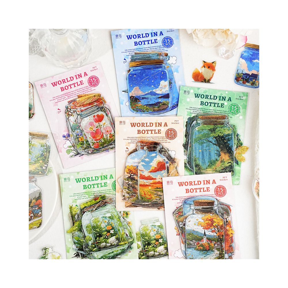 World in a Bottle Series PET Stickers 15 Pcs 6 Styles image 3