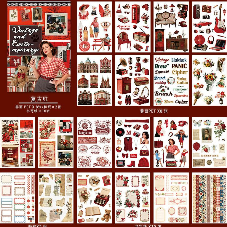 European retro style journal characters sticker book 7 Styles