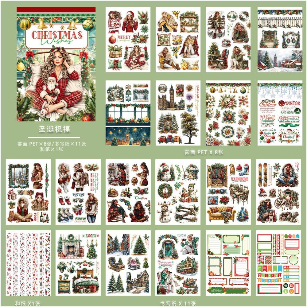 European retro style journal characters sticker book 7 Styles