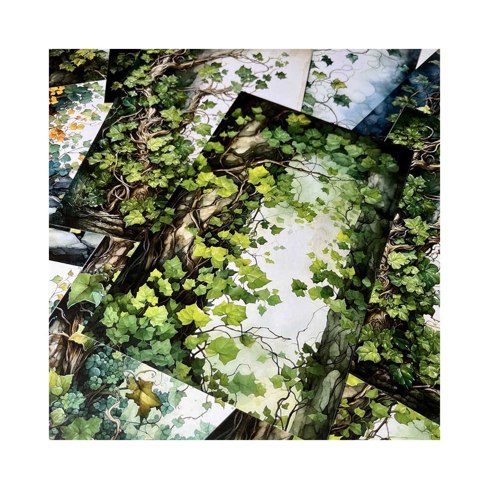 Forest Series Green Plants Background Paper 12 Sheets 13cm x 20cm image 1